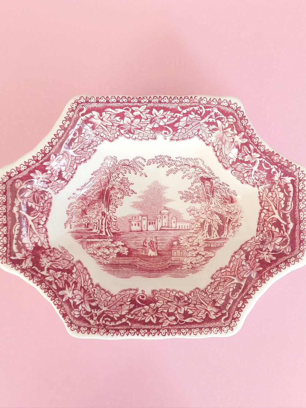 VTG Mason's Vista Pink Ironstone Sweet Dish - Red Transferware Relish Bowl